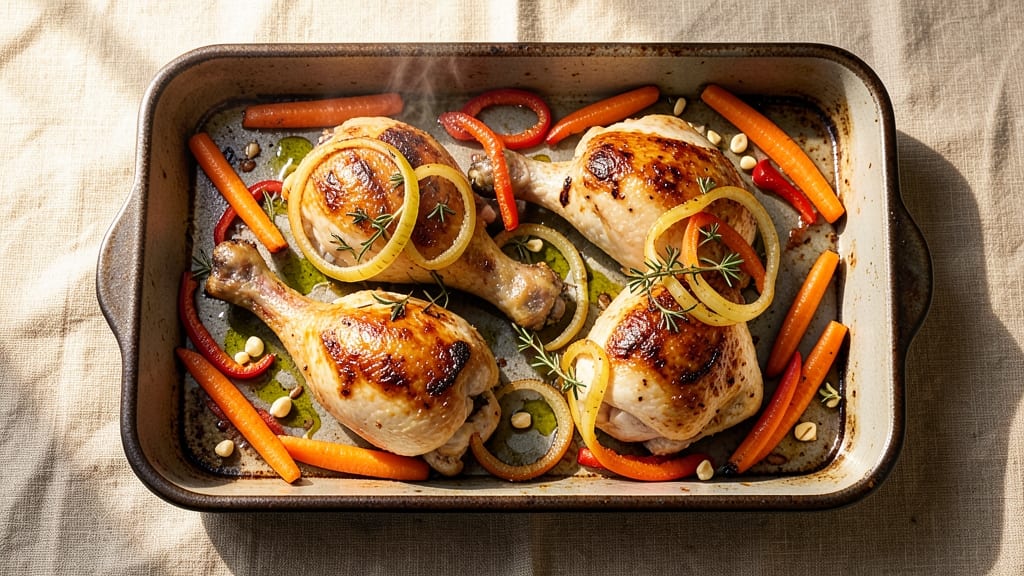 Baked Chicken Legs With Vegetables Recipe: One-Pan Roast for Juicy Meat and Caramelized Veggies